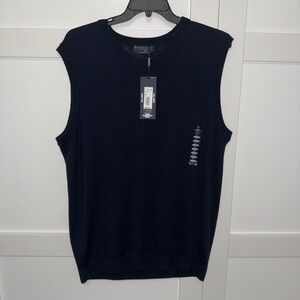 Hart Schaffer Marx Navy 100% Extra Fine Merino Wool Sweater Vest Men's XLT NWT